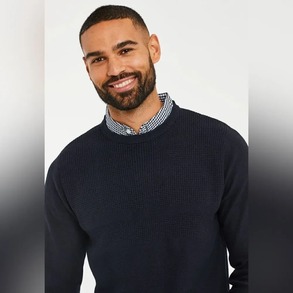 Threadbare Mens Andy Knit Sweater Jumper Size XL Navy Blue Attatched Collar NWT